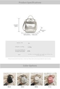 Dimensioni dettagliate dello zaino mini in pelle PU disponibile in quattro colori moda
