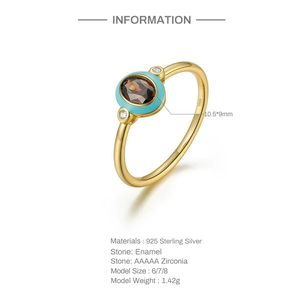 Detail view of S925 sterling silver ring with enamel inlay and zirconia dimensions