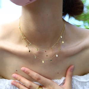 Stainless Steel Necklace With Colorful Crystal Beads And Square Pendant PVD Gold Plated Bohemian Jewelry For Women