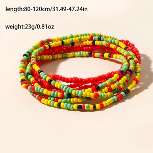 Detail view of colorful beaded waist chain with length and weight specifications