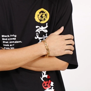 Bracelet punk rétro doré pour homme en acier inoxydable avec maillons géométriques