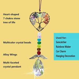 7 Chakra Tree of Life heart-shaped crystal suncatcher with healing stones and wings