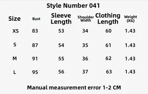 Tableau des tailles détaillé pour veste chaude asymétrique en similicuir et fourrure