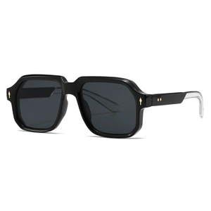 Retro oversized black square sunglasses with unique clear and metal temple accents