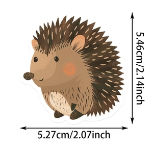 Hedgehog sticker size details showing 5.46cm height and 5.27cm width on white background