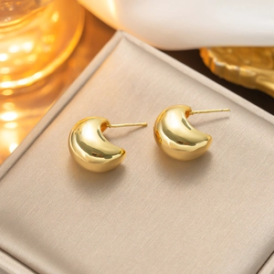 Titanium Steel Hollow C Shaped Stud Earrings For Women Trendy Gold Plated Irregular Ball Crescent Hoop Earrings Fashion Jewelry
