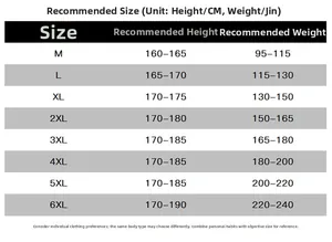 Guide détaillé du tableau des tailles pour sweat décontracté homme du M au 6XL