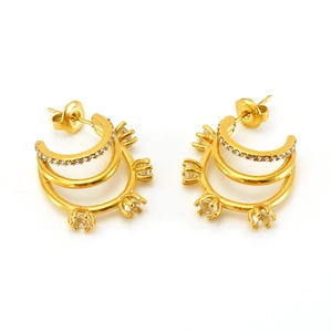 Boucles d'oreilles créoles triples en plaqué or 18k avec incrustation de zircons