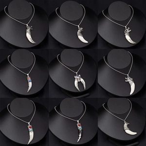 Simulated Wolf Tooth Pendant Necklace Alloy Resin Stainless Steel Vintage Ethnic Tribal Animal Head Jewelry Men
