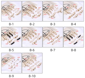 Various decorative waist pins and pearl brooches in gold finish with size measurements