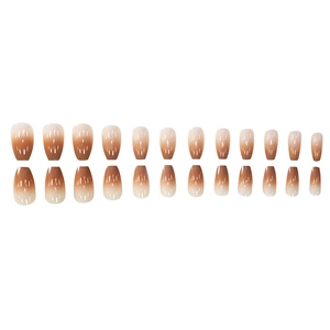 Glossy ombre press-on nails in brown and nude shades, 24-piece coffin style nail kit