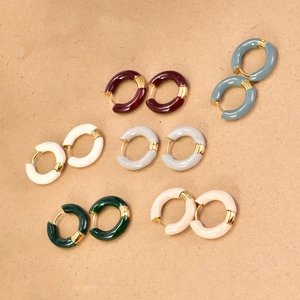 Boucles D'oreilles Créoles Émail Style Français Acier Titane Plaqué Or 18K Épaisses Colorées Pour Femmes