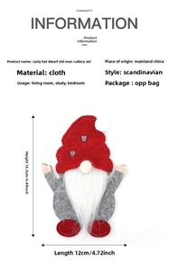 Detailed view of gnome silverware holder with heart pattern hat for Christmas tables