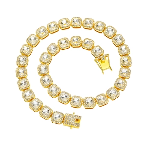 Hip Hop Men Square Rhinestone Necklace Zinc Alloy Iced Out Cuban Chain Gold Silver Plated Streetwear Jewelry For Party