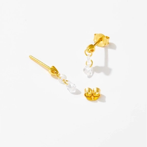 Macro view of S925 sterling silver gold-plated pear-shaped drop earrings with zircon