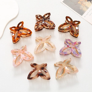 French Retro Butterfly Hair Claw Acetate Marble Pattern Hair Clip Metal Spring Hollow Shark Clip For Women Hair Styling
