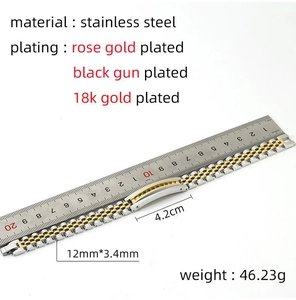 Detailed size measurement of 12mm stainless steel watch-style bracelet with dual-tone finish