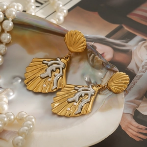 Scallop shell earrings with silver coral and tiny pearls in a mother-of-pearl setting