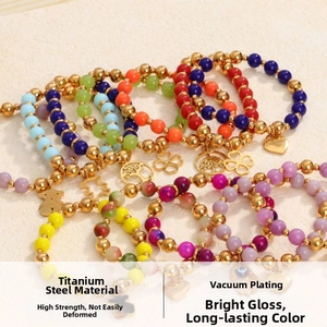 Detailed view of titanium steel beaded bracelets with various pendants and vacuum plating