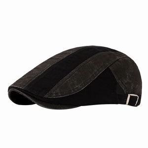 Adjustable men's vintage washed cotton newsboy cap with two-tone patchwork design