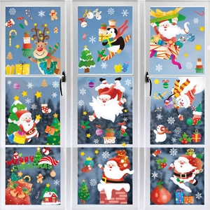 Detaillierte Weihnachtsfensteraufkleber mit Weihnachtsmann und Rentier auf Glas