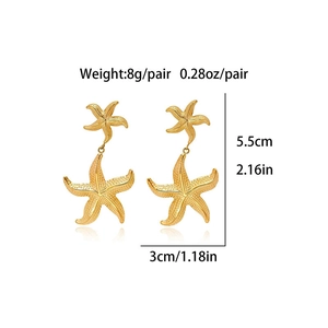 Elegant gold starfish drop earrings in stainless steel with textured finish details