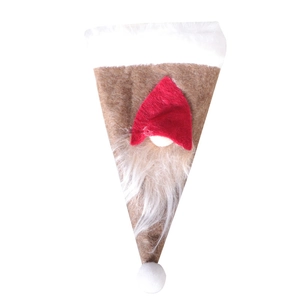 Christmas gnome silverware holder in brown felt with red hat for holiday table decor