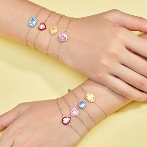 925 Sterling Silver Enamel Zirconia Bracelet For Women Macaron Color Heart Geometric Pendant Chain Fashion Jewelry Gift