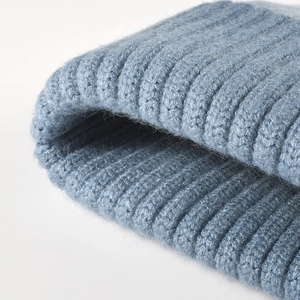 Winter ribbed knit beanie in fog blue, featuring soft thick core-spun yarn for warmth