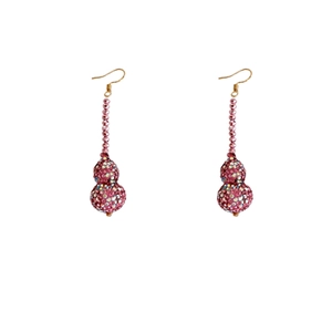 Elegant gold hulu earrings with pink rhinestones and delicate tassel beads for women