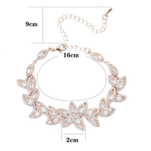 Rose gold AAA cubic zirconia flower bracelet with 16cm circumference and 9cm extension