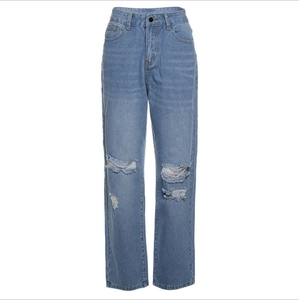 Damen-Jeans mit hoher Taille und Push-up-Effekt, Distressed-Look in Hellblau