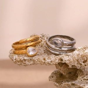 18K gold and silver plated stainless steel wrap rings with teardrop zirconia stones