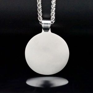 Vintage stainless steel knight necklace with round polished pendant and wheat chain
