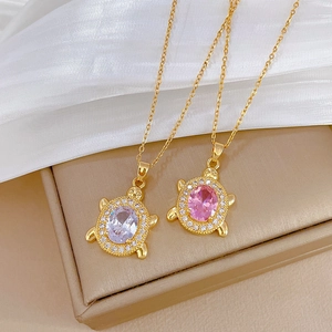 Turtle Pendant Necklace With Stainless Steel Chain And Copper Micro-Inlaid Zircon Elegant Fashion Jewelry For Women