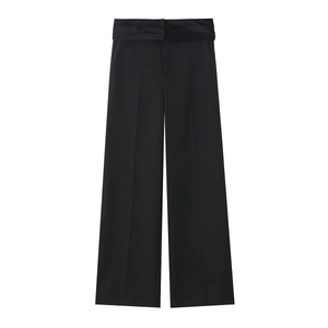 Pantalon de tailleur noir taille haute à jambes larges avec détail de taille plissé
