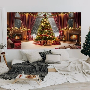 Christmas tree window scene backdrop tapestry for festive party wall decoration