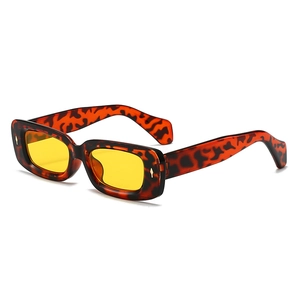 Retro rectangle sunglasses with leopard tortoiseshell frame and yellow tinted lenses