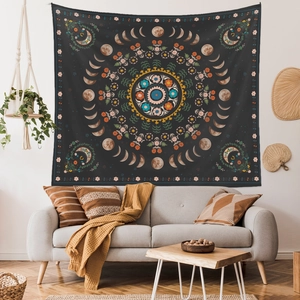 Bohemian mandala tapestry with moon phases design for living room wall decoration