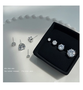 Comparison of different sizes for classic round cubic zirconia stud earrings in silver settings