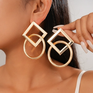 Geometric Interlocking Square Circle Drop Earrings With 925 Sterling Silver Earring Post Fashion Statement For Women
