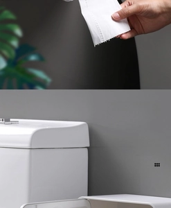 Wall-mounted white tissue box with top storage shelf for bathroom and smooth paper pulling