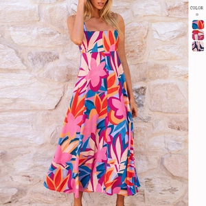 Women Sexy Floral Print Camisole Maxi Dress Square Neck High Waist Smocked Back Sleeveless Vacation Long Beach Dress