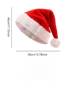 Detail showing 45x35cm dimensions and 3m LED string light on the plush Christmas hat
