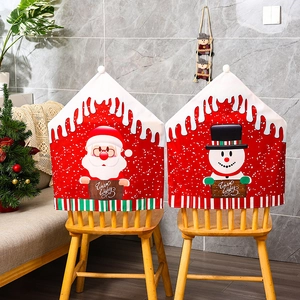 Christmas chair covers featuring Santa and Snowman with Warm Wishes text for holiday decor