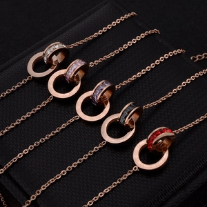 Bracciale In Acciaio Al Titanio Placcato Oro Rosa Doppio Anello Intrecciato Numeri Romani Zircone Gioielli Di Moda Donne