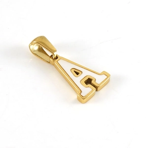 Classic gold stainless steel necklace with white enamel A letter pendant for women