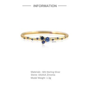 Detailed view of S925 sterling silver ring with blue zirconia and 1.3g weight specs