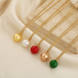 Élégant Collier Pendentif Künstliche Perle De Coquille Ronde Acier Inoxydable Minimaliste Chaîne Clavicule Pour Femmes Bijoux De Mode