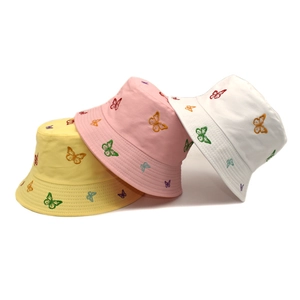 Bucket Hat Butterfly Embroidery Cotton Canvas Sun Protection Wide Brim Fisherman Cap Casual Sweet Sunshade For Women Men
